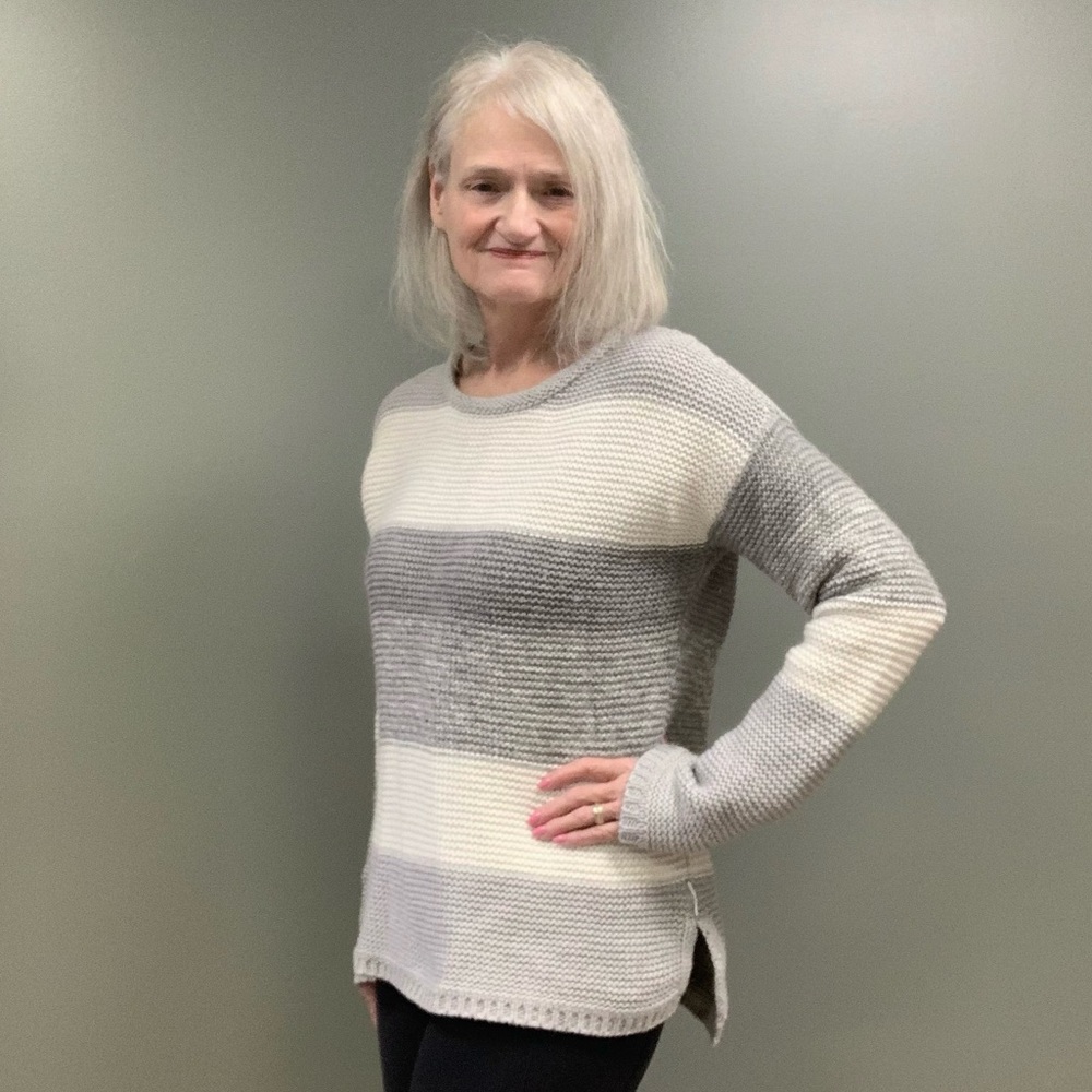 Calvin Klein Jeans Textured Gray Cream Striped Colorblock Metallic Sweater MD